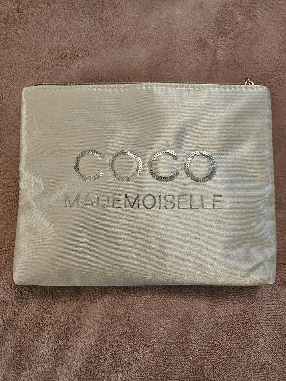 CHANEL Silver COCO Mademoiselle Satin Cosmetic Pouch